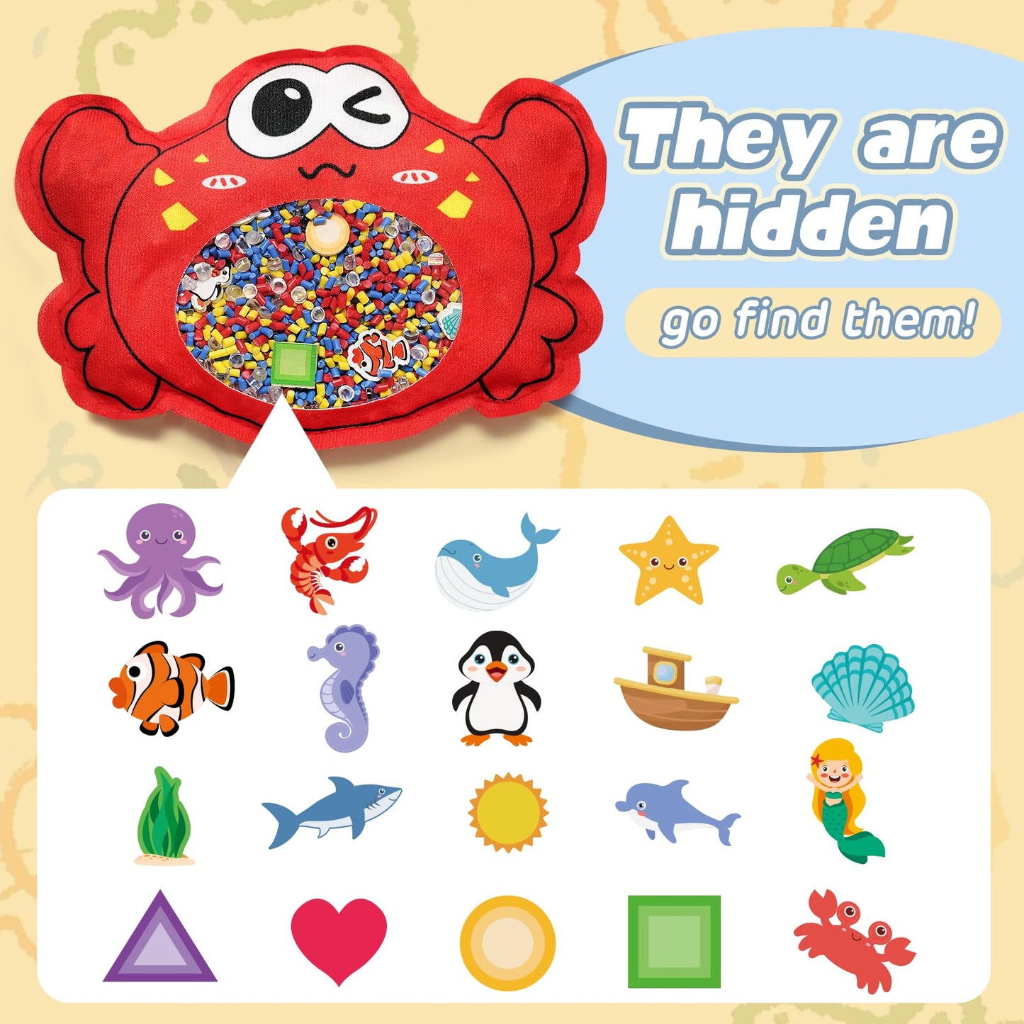Joyreal Hide And Seek Busy Bag- 3 Pack Seek And Find Hidden Object Game, Sensory Hidden Object Search Problem Solving Travel Game For Kids 2+, Including Alphabet, Food, Fish, Animal (3)