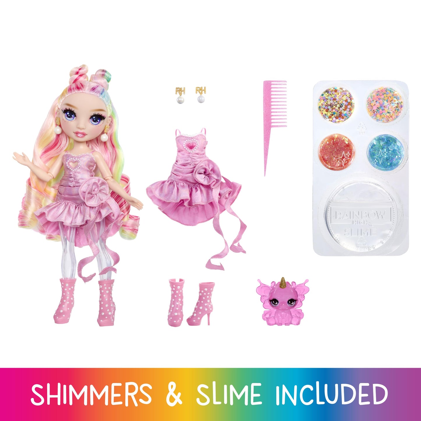 Rainbow High Rainbow Shimmers With Slime - Bella, Pink 11 , Create A Rainbow Fashion Doll, Slime Kit