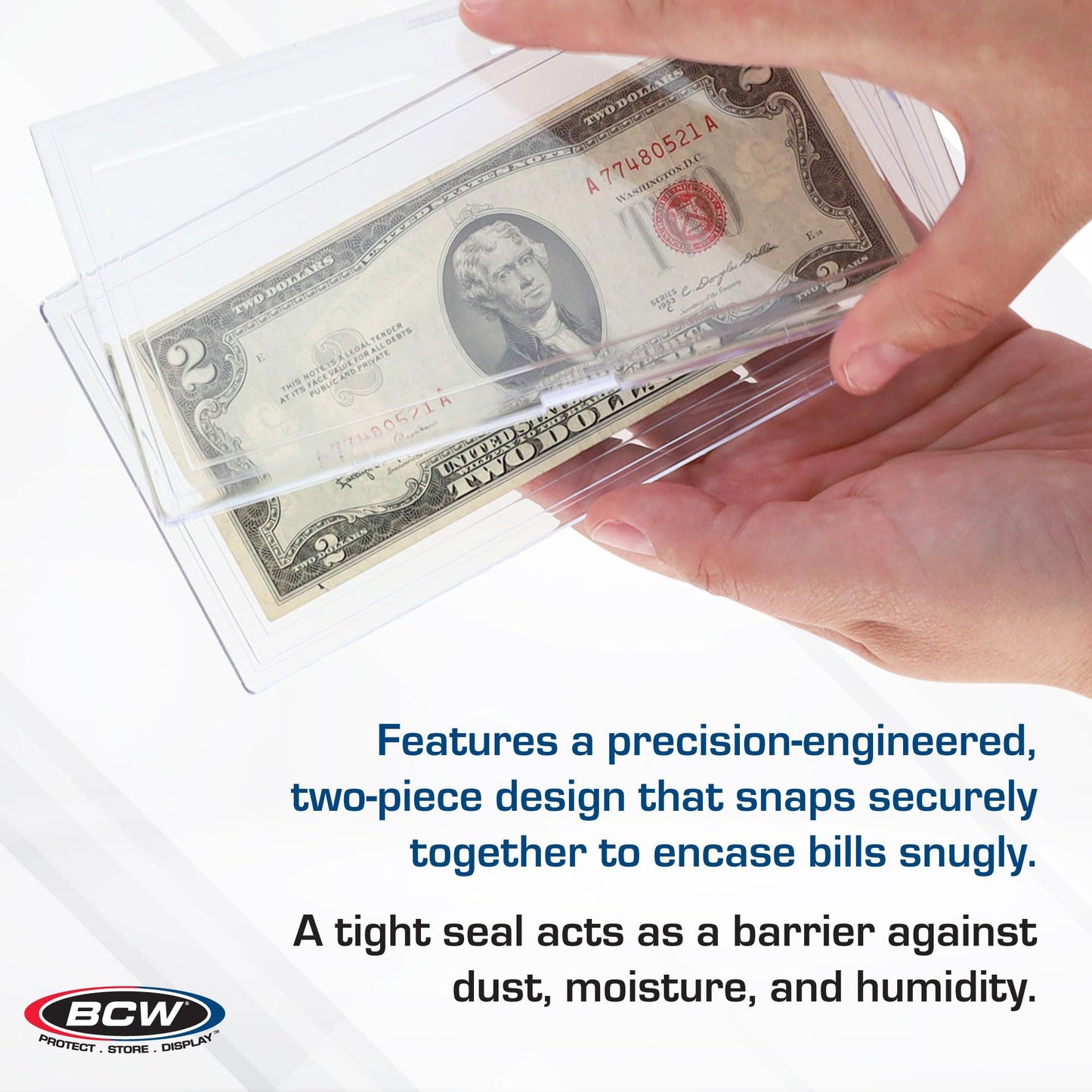 Bcw Deluxe Currency Slab For U.S. Bills - 1Ct | Clear Polystyrene, Snap-Together Protection Money Case | Ideal For Paper Money C