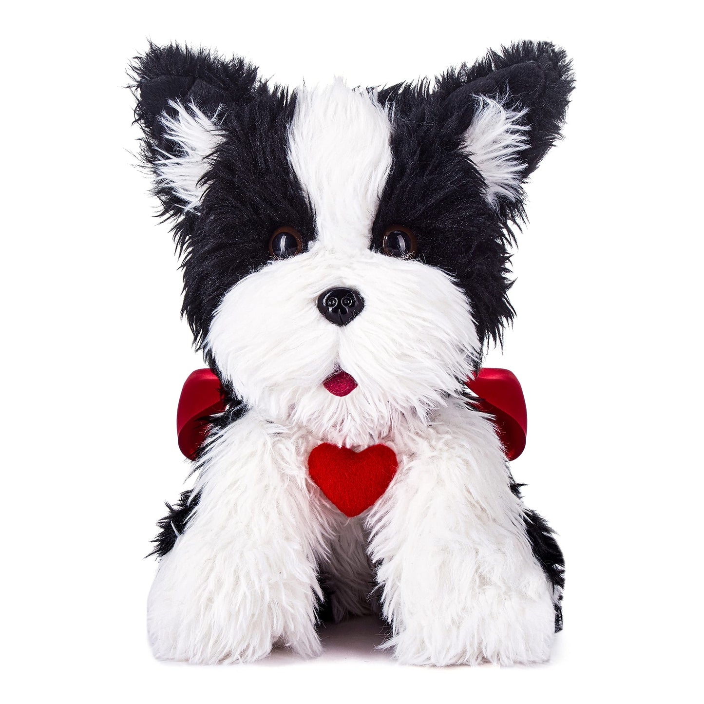 Ikasa Border Dog Stuffed Animal Love Plush Toy With Heart For Valentine Day,Cute 11.8'' Soft Small Plushie,Gifts For Girlfriend