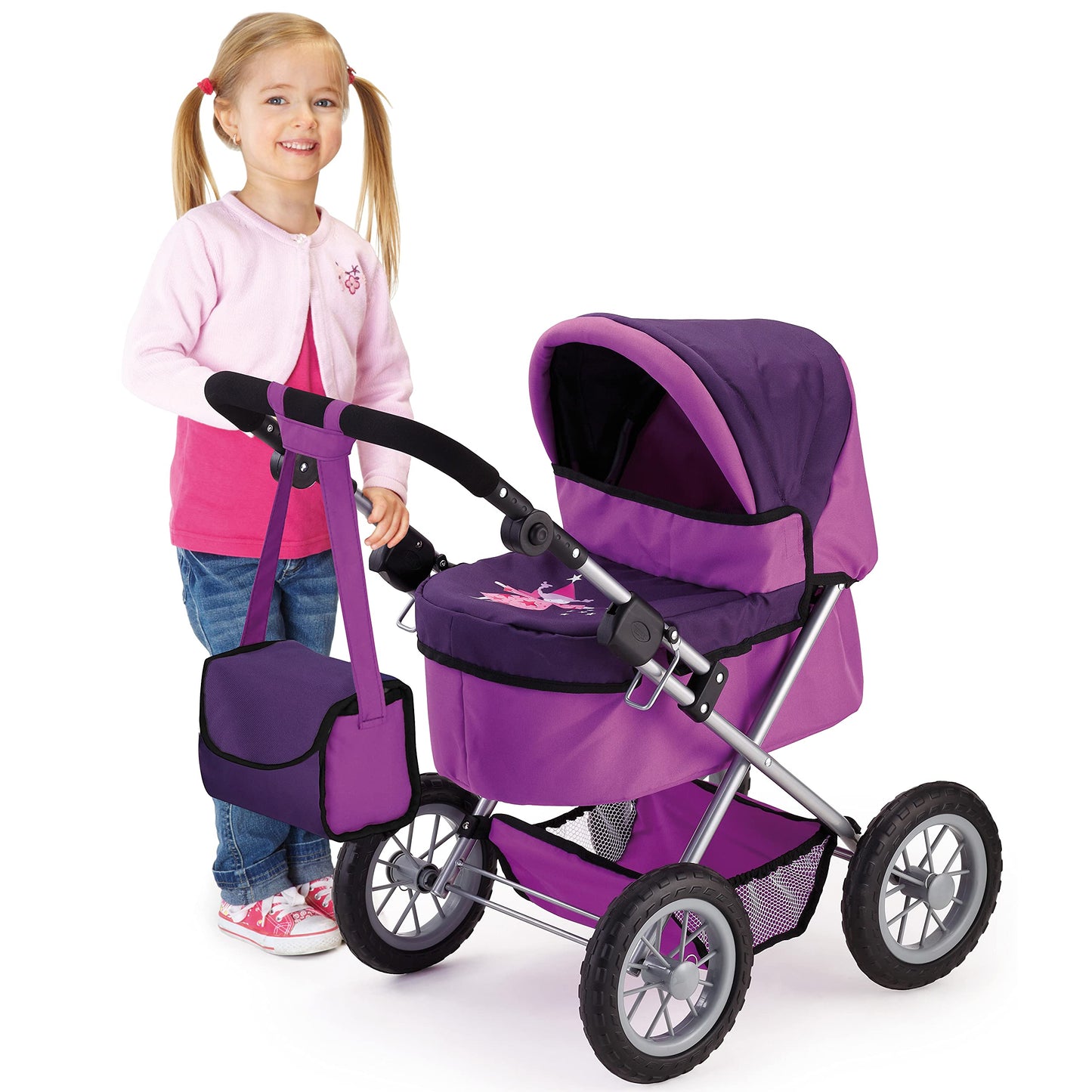 Bayer Designs: Doll Pram For Dolls Up To 18'', Stroller For Doll, Easily Foldable For Transporation, Adjustable Handle, Bag Incl