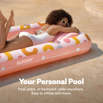 SLOOSH Inflatable Tanning Pool Lounger Float 70 x 46 Pool Floats mature-themed with Pillow 4 in 1 Suntan Tub Raft Floatie Sunbathing Bed Lounge for Water Blow Up Ball Pit Party Gifts Pink Doodle