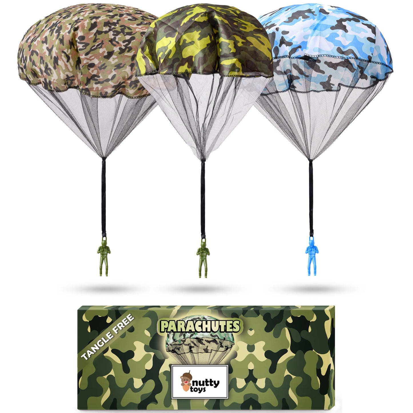 Nutty Toys Army Parachute Toys For Kids - Tangle Free Outdoor Flying Parachute Men, Top Indoor & Outside For 4 5 6 7 8 9 10 11 12 Year Old, Best Gift 2025, Unique Boy Easter Basket Stuffers