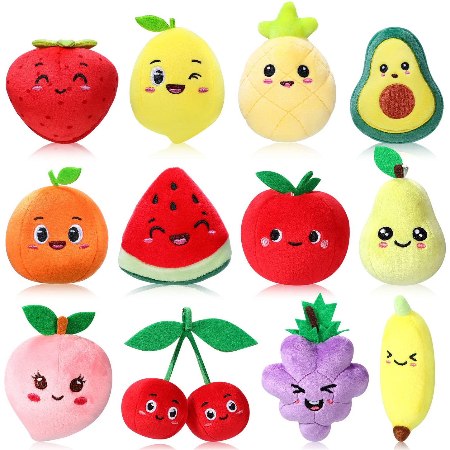 12 Pieces Cute Fruit Plush Toys Colorful Stuffed Fruits Soft Mini Avocado Strawberry Orange Pineapple Peach Lemon Stuffed Doll F