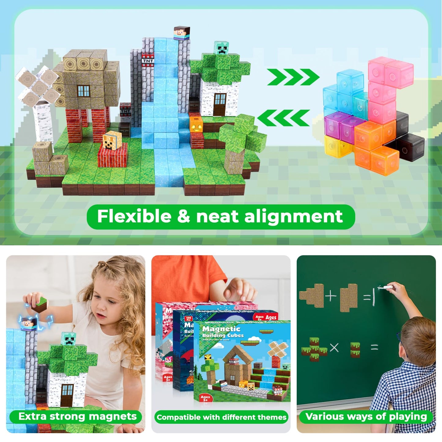 Magnetic Blocks-100Pcs Magnetic Building Blocks, Magnetic Tiles Kids Build Cubes 2024 Upgraded Stem Game Toys, Christmas Birthday Gifts For Boys & Girls Ages 3+