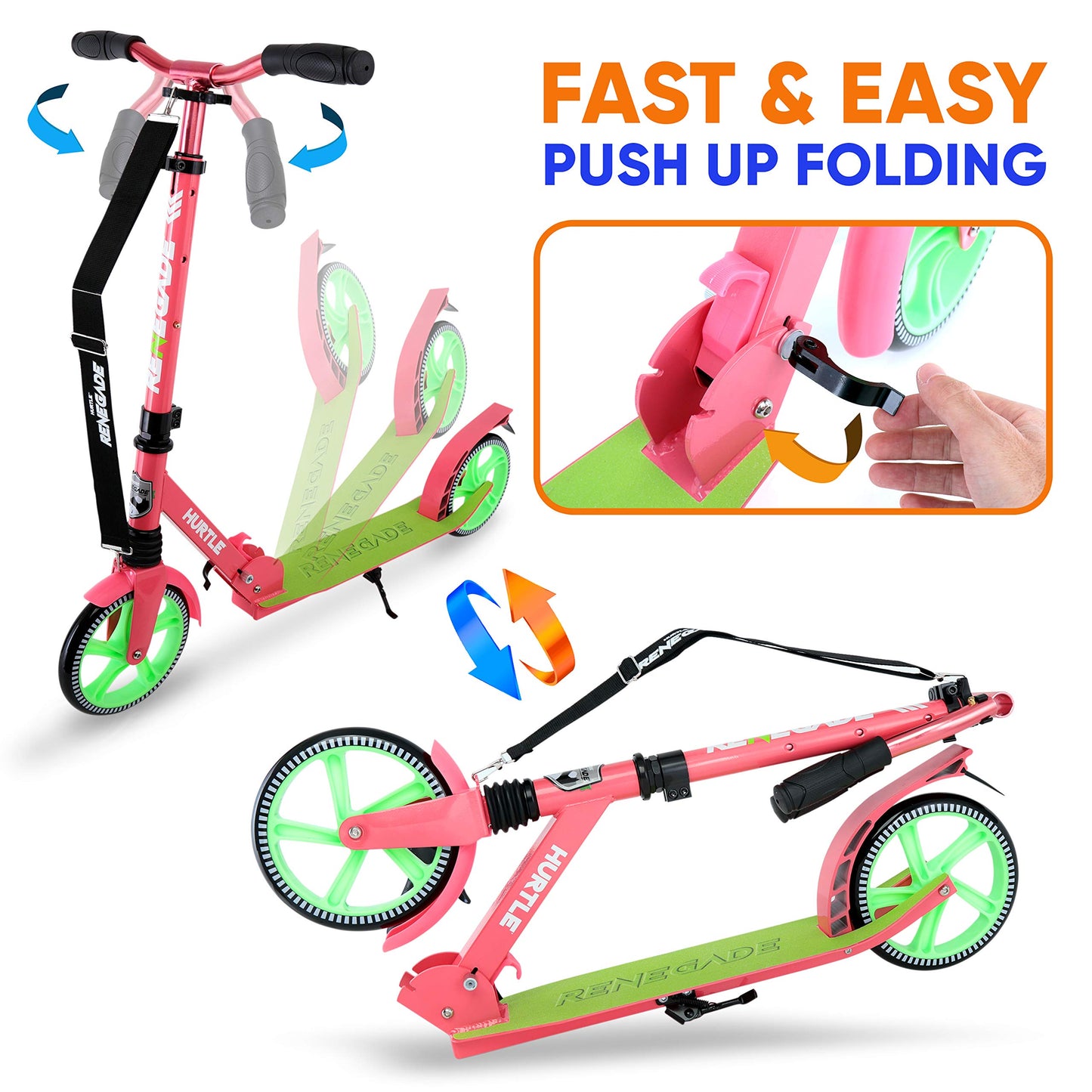 Hurtle Lightweight And Foldable Kick Scooter, Watermelon (Hurts89)