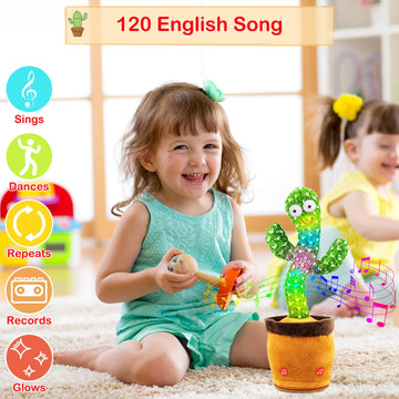 Qrooper Dancing Talking Cactus Toy, Talking Cactus Toys For Baby Boys And Girls, Cactus Baby Toy Repeat What You Say, Mimicking Cactus Toy Singing 120 Songs And 15 Second Voice Recorder Musical Toys