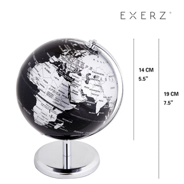 Exerz World Globe Black Dia 5.5-Inch - Mini Educational Globe Of Earth - Metal Base - Metallic Black
