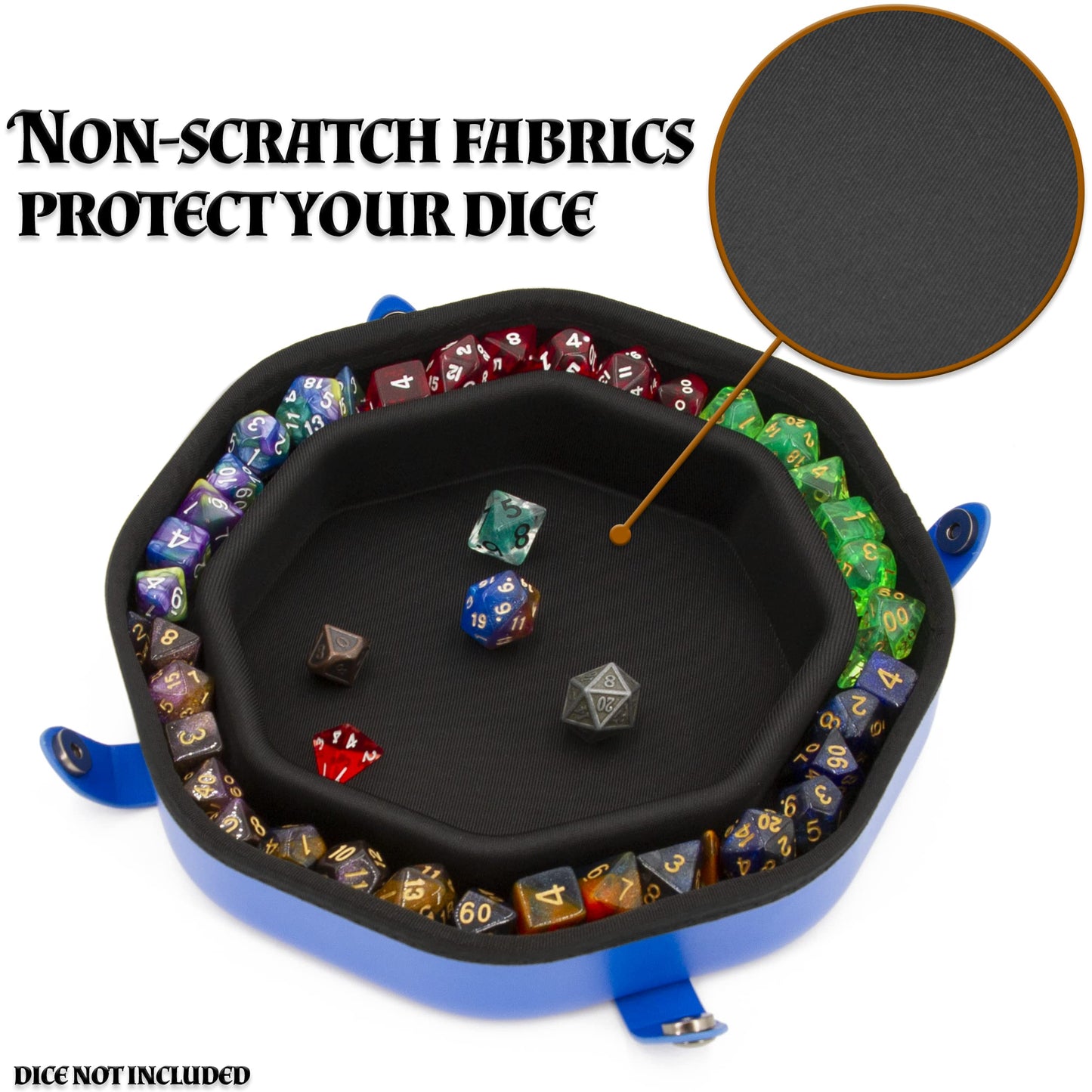 CASEMATIX Dice Tray & Storage Case for 115 RPG Dice - Blue, Ethylene Vinyl Acetate Foam, Magnetic Snaps, Embossed Wolf Design