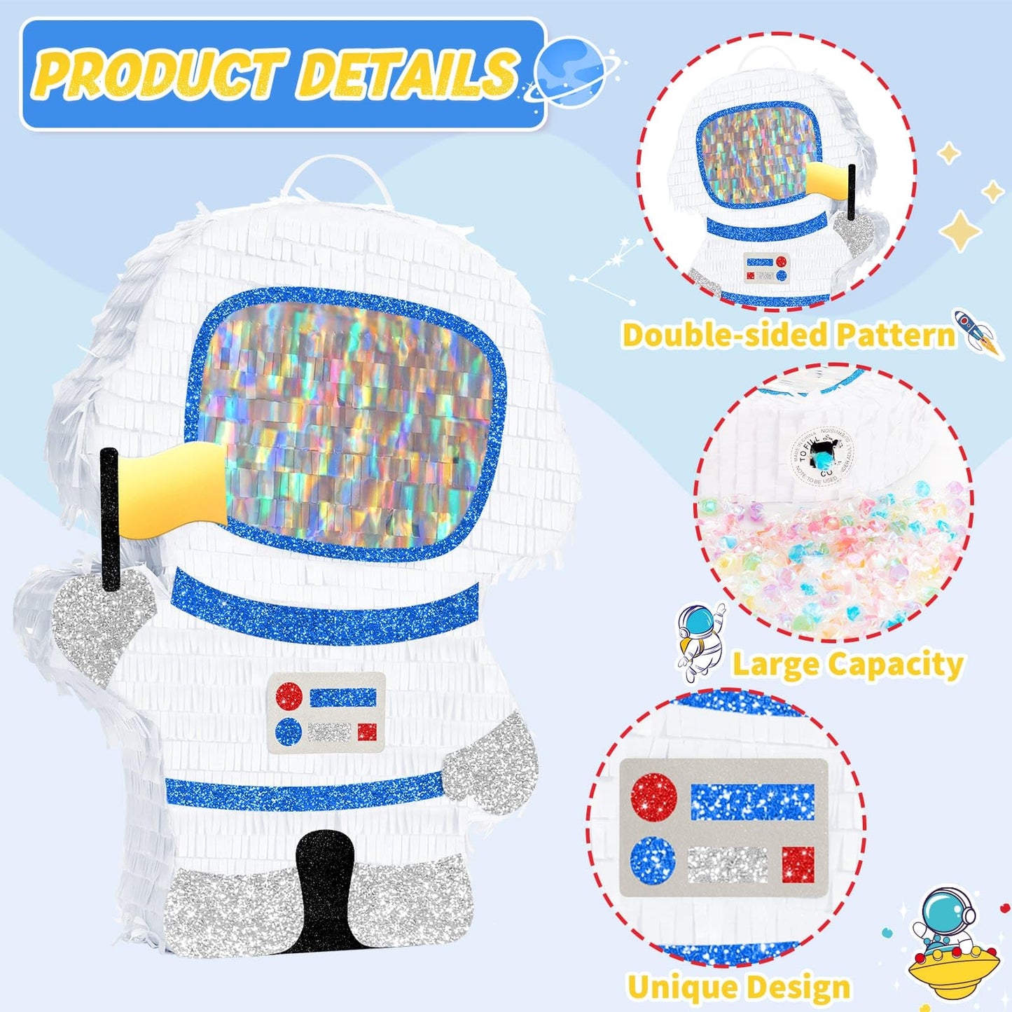 WERNNSAI Astronaut Piata - Space Party Decorations Space Piata Bundle with Blindfold and Bat Boy Birthday Decorations for Kids F