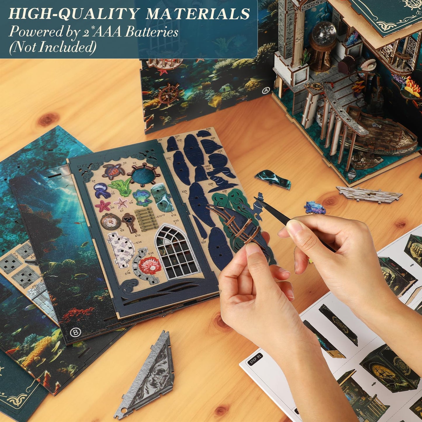 Book Nook Kits for mature-themeds - Ocean Mystery 3D Puzzle with LED | Pirate Shipwreck Diorama & Seashell Decor | Unique Gifts for Adventure Lovers (Blue)