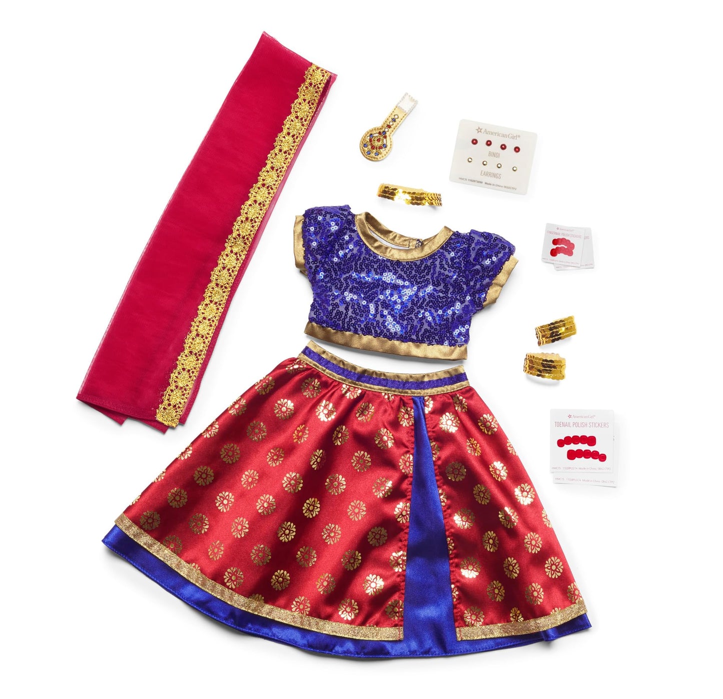 American Girl Kavi Sharma 18-inch Doll Bollywood Dance Costume, Multi, 10+ Pieces, Ages 8+, Model HMC15, Sequins, Polyester, Nylon, PU