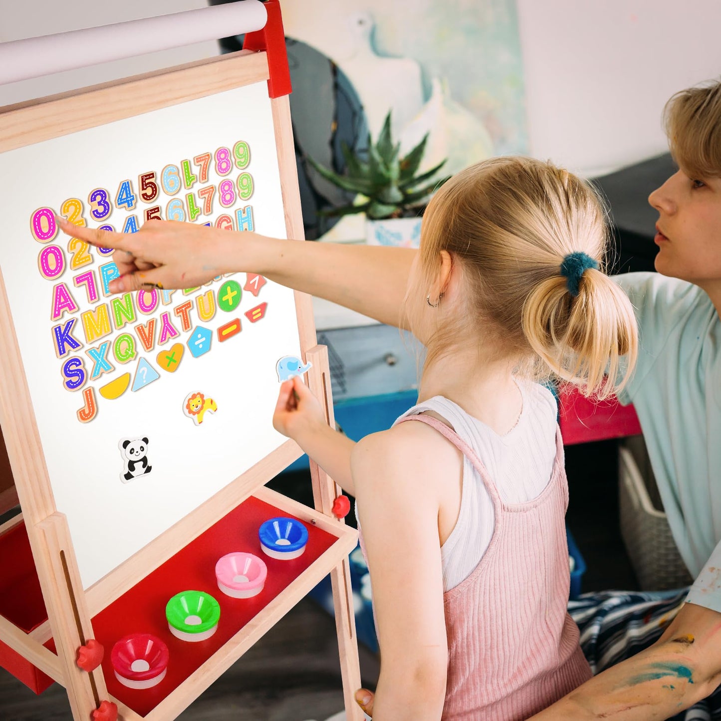 Joyooss Art Easel For Kids Easel For Toddlers, Adjustable Standing Double Sided Toddler Easels Kids Chalkboard Kid Easel With Pa
