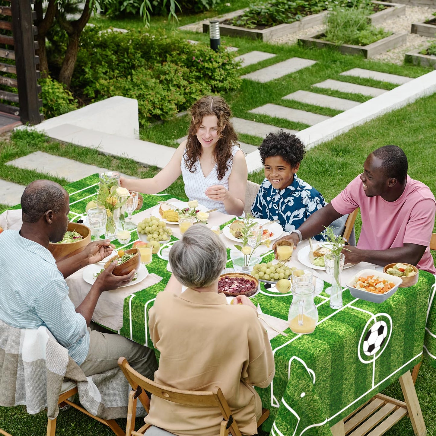 Wnink 4 Pack Soccer Plastic Tablecloth Soccer Party Decorations Disposable Rectangle Soccer Grass Table Cover Soccer Pattern Soc