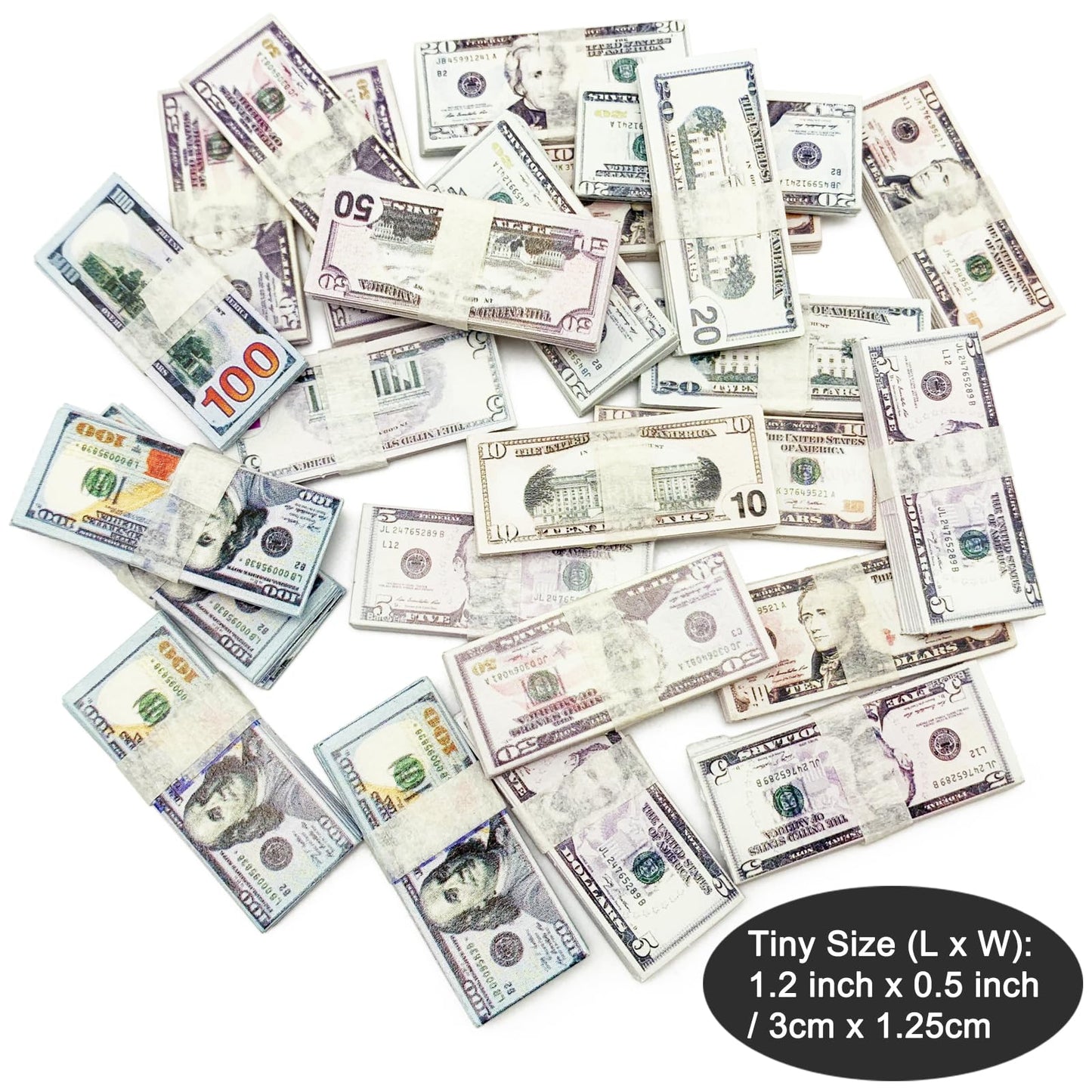 Prettylife Miniature Dollhouse Scene Model 500 Pieces Mini Dollar Bill Prop Set For 1:12 Mini Dollhouse Decoration