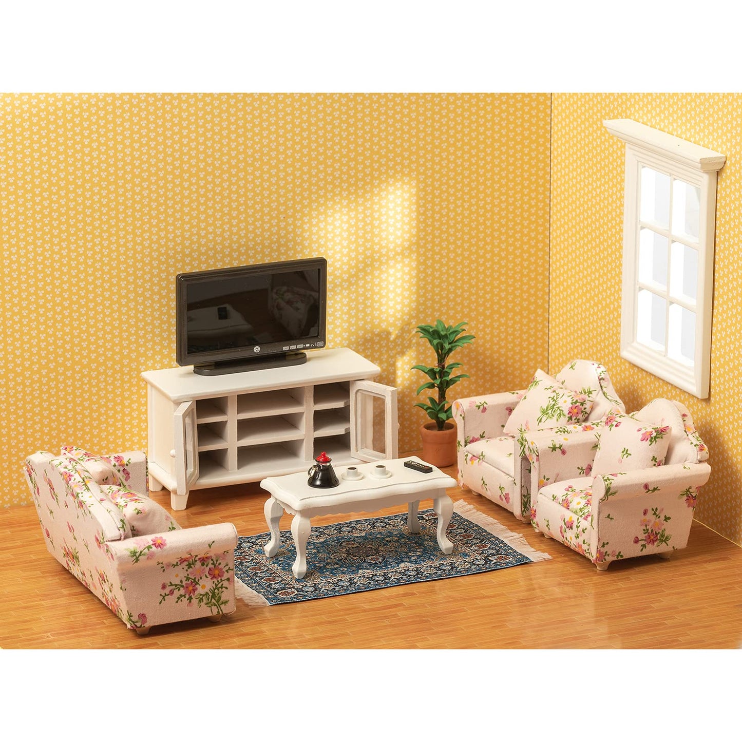 Samcami Miniature Dollhouse Furniture 1 12 Scale - Wooden Dollhouse Furniture Set For Dollhouse Living Room - Doll House Furniture Incl Sofa, Tv Cabinet, Coffee Table And Other Accessories (Red)