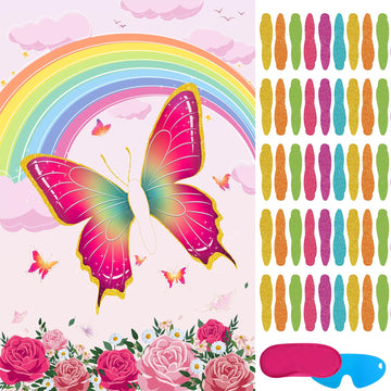 Pin The Tail On The Butterfly Party Games For Girls Butterfly Party Favors Birthday Party Games Pink Butterfly Birthday Party Supplies Decorations, Large Butterfly Game Poster With 36 Stickers