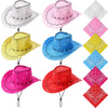 Zhanmai 12 Pieces Cowboy Hats And Bandanas Bulk Western Cowboy Cowgirl Hats Costume Party Favors(Multicoloured 2)
