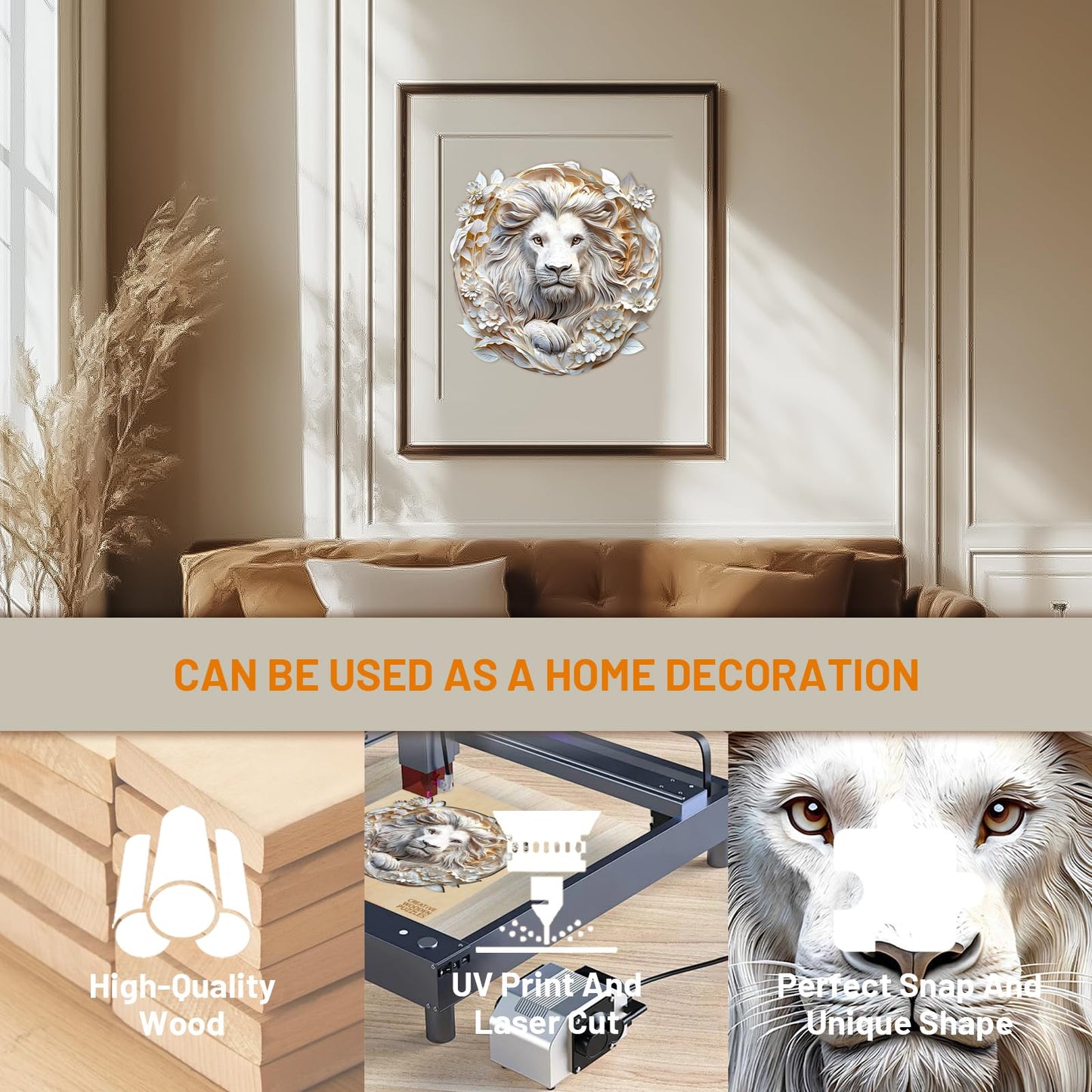 Wooden Puzzles for mature-themeds 3D Visual Effect Paper Lion Puzzle Wood Puzzles mature-themed Unique Animal Shape Paper Sculpture Modern Art Puzzle Gifts for Friend Canvas Wall Art (S-8.5 * 8.3in-100 pcs)