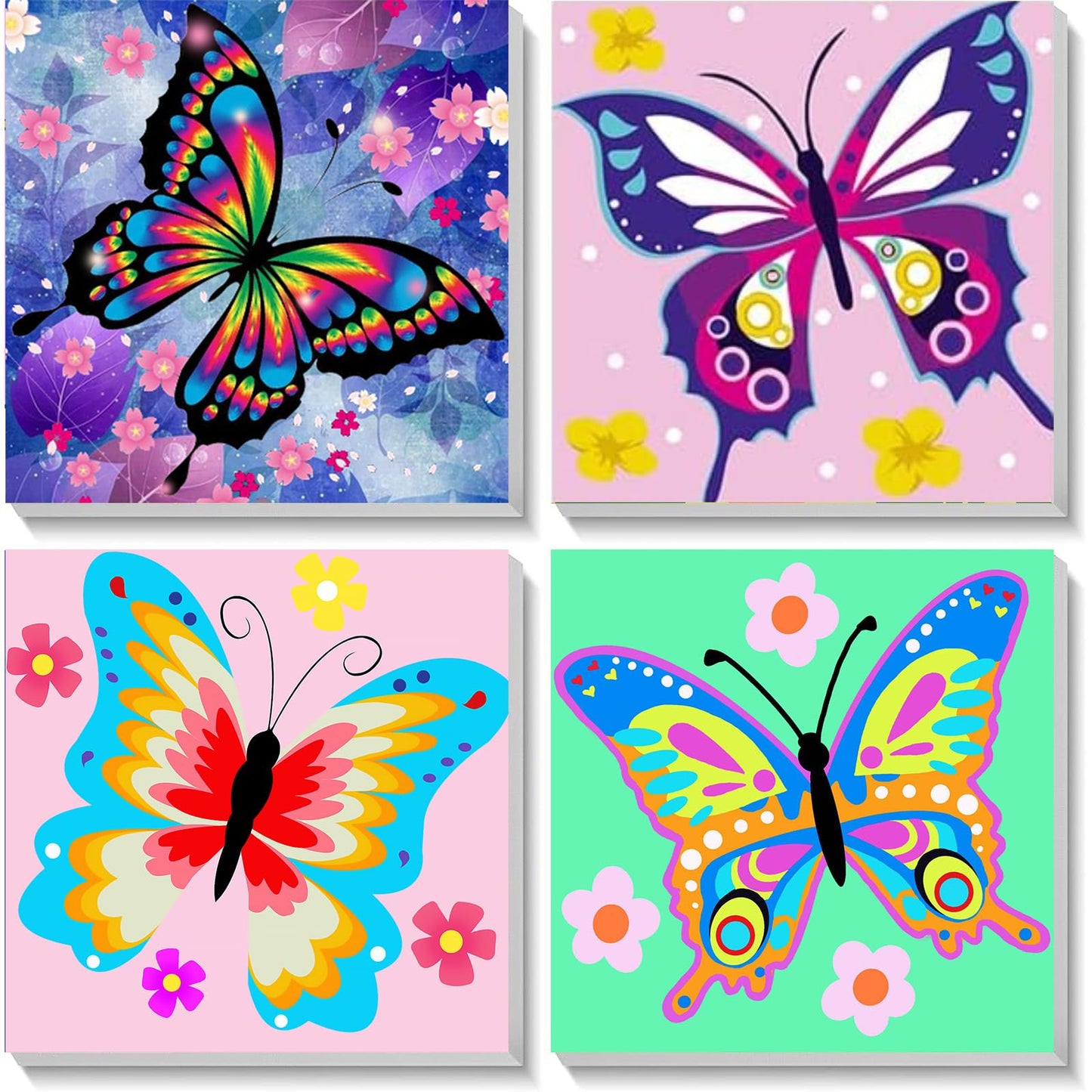4 Pack Butterfly Paint By Number For Kids With Wooden Frame-Paint By Numbers For Kids Butterflies Ages 4-8-12,Easy Paint With Nu