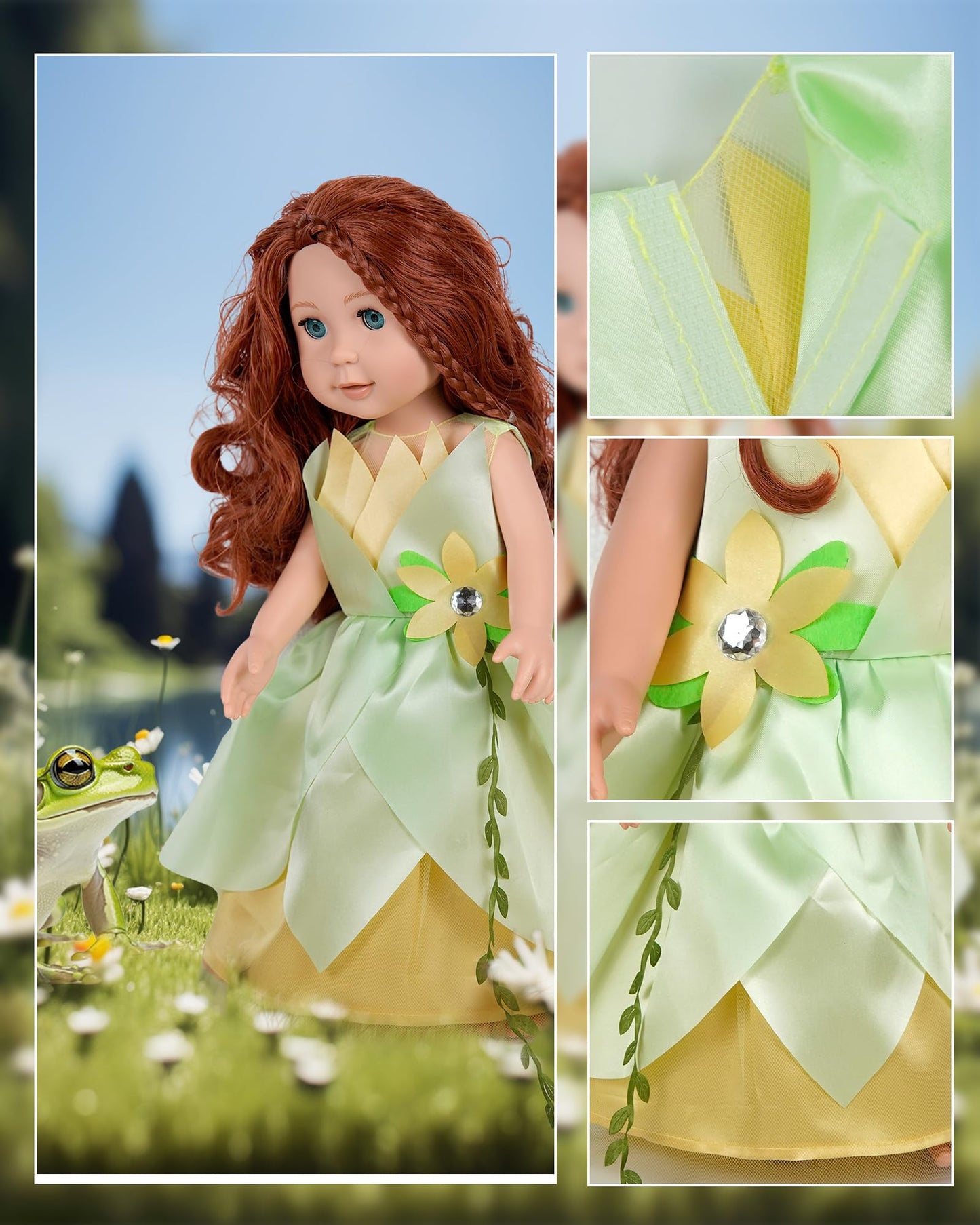 18 Inch Doll Clothes Accessories, 6Pcs Princess Costume Set With Crown Fits For 18 Inch Girl Dolls, Gift For Girl Christmas Birt