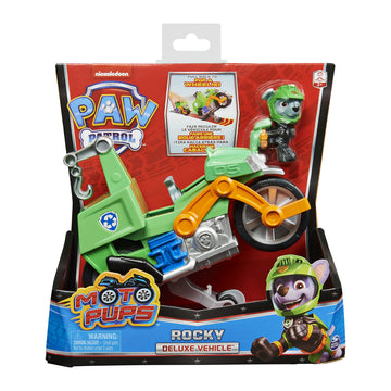 Paw Patrol Deluxe Motorcycle Vehicle - Rocky’s Pull Back with Wheelie Feature, X-Large, Multicolor, Model 778988361948