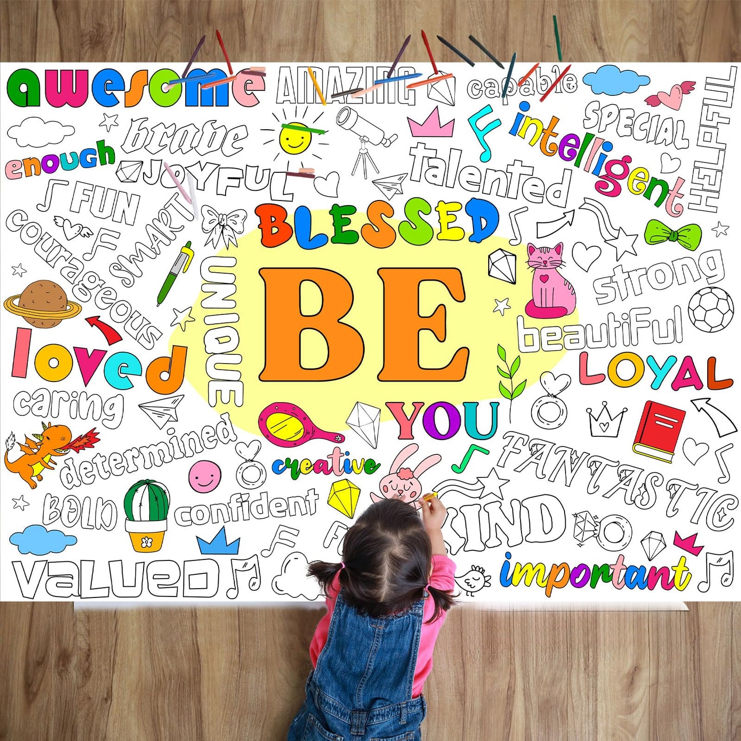 Giant Motivational Positive Coloring Poster For Kids Be Huge Inspirational Quotes Coloring Tablecloth Large Positive Coloring Bo