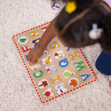 Melissa & Doug Lift & See Alphabet Wooden Peg Puzzle (26 pcs) Toddler and Preschool Puzzles for Ages 1+ - FSC-Certified Material