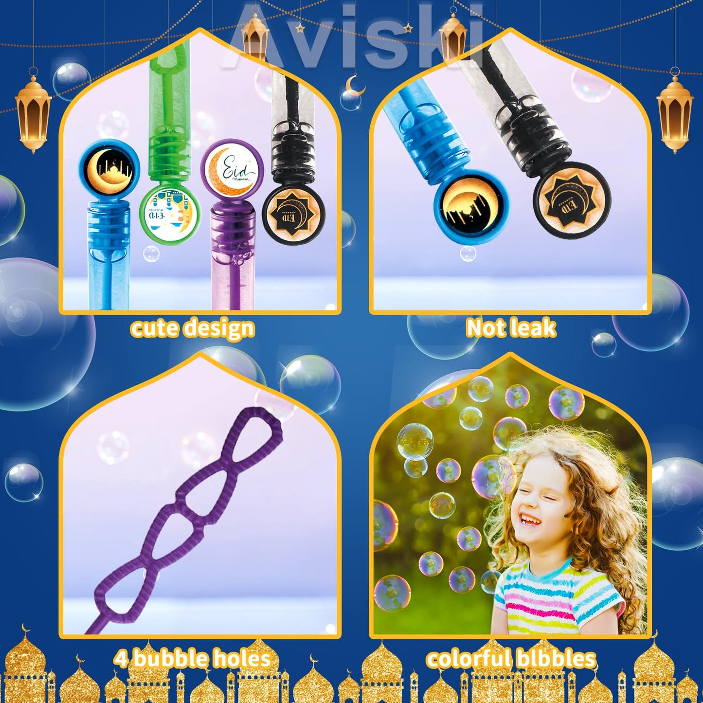 80Pcs Eid/Ramadan Mubarak Bubble Wands, Mini Bubble Wands for Eid Party Favors, Islamic Gift Toys for Girls Boys Kids Toddler Ad