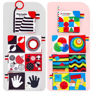 Hahaland Baby Books 0-6 Months - 2Pcs Infant Toys 0-6M Tummy Time Baby Toy Newborn Toys High Contrast Visual Development Sensory Baby Book Baby Girl Boy Shower Gift Easter Basket Stuffers