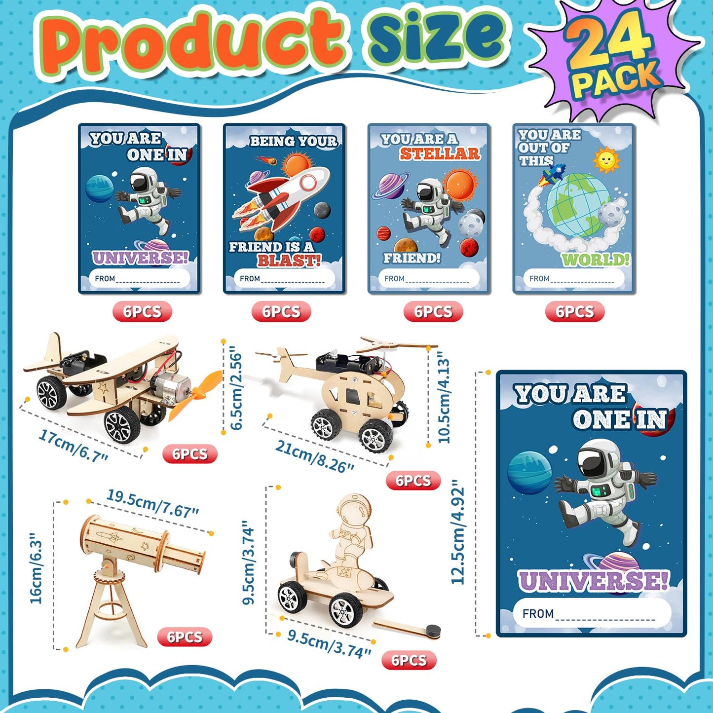 Movinpe Valentines Day Gifts For Kids Classroom School - 24 Sets Stem Kits With Valentines Cards, Wood Craft Science Kit Valenti