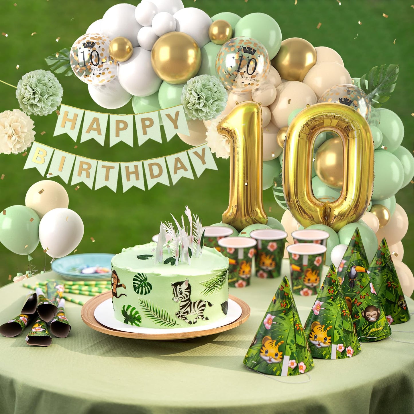 10Th Birthday Decorations Sage Green,10Th Birthday Balloon Garland Party Decorations With Number 10 Foil Balloons,Happy Birthday