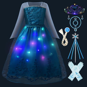Uplus ME Light Up Princess Dress Girls Elsa Costume Dress Kids Halloween Birthday Christmas Party Dress Up Outfit (5-6Y/130)