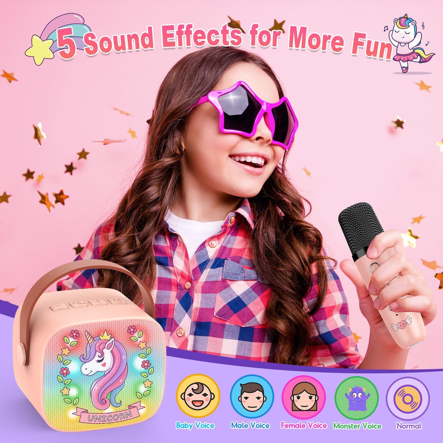 Unicorn Mini Karaoke Machine Toys: Kids Toys Girls Birthday Gifts Age 3-12+ LED Portable Bluetooth Speaker with 2 Wireless Microphone Gift Toy for 4 5 6 7 8 9 Years Old Girl Boy Kid mature-themed