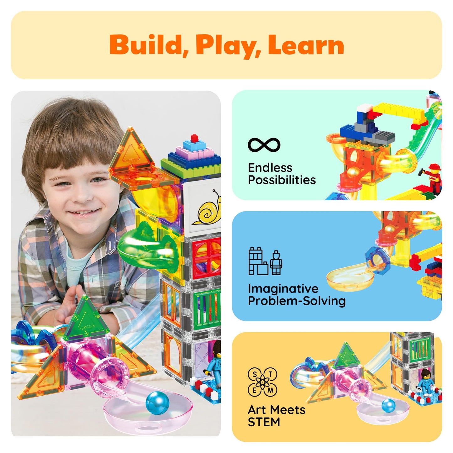 Picassotiles 700 Piece Marble Run Magnetic Tiles And Brick Combo Magnet Tile Building Blocks Construction Toddlers Toys Set With
