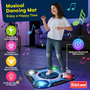 Kidzlane Light Up Dj Dance Mat For Kids - Bluetooth & Aux Compatible - 3 Fun Arcade Games With 5 Difficulty Levels - Detachable Discoball & Fairytail - Adjustable Volume - Ages 6+