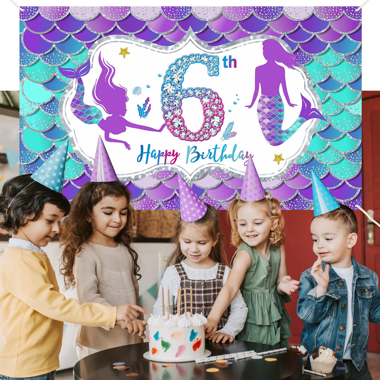 Eiurteao Mermaid 6Th Birthday Banner Decorations For Girls, Little Mermaid Themed Happy 6 Birthday Background Sign Party Supplie