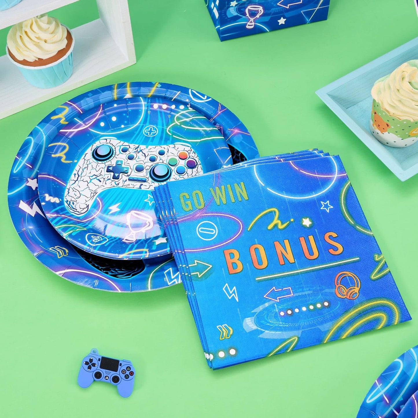 Wernnsai Video Game Party Supplies - 48 Pcs Gamer Theme Party Tableware Set Gaming Birthday Party Decorations Dinner Plates Paper Napkins For Family Gaming Night Boys Birthday Serves 16 Guests