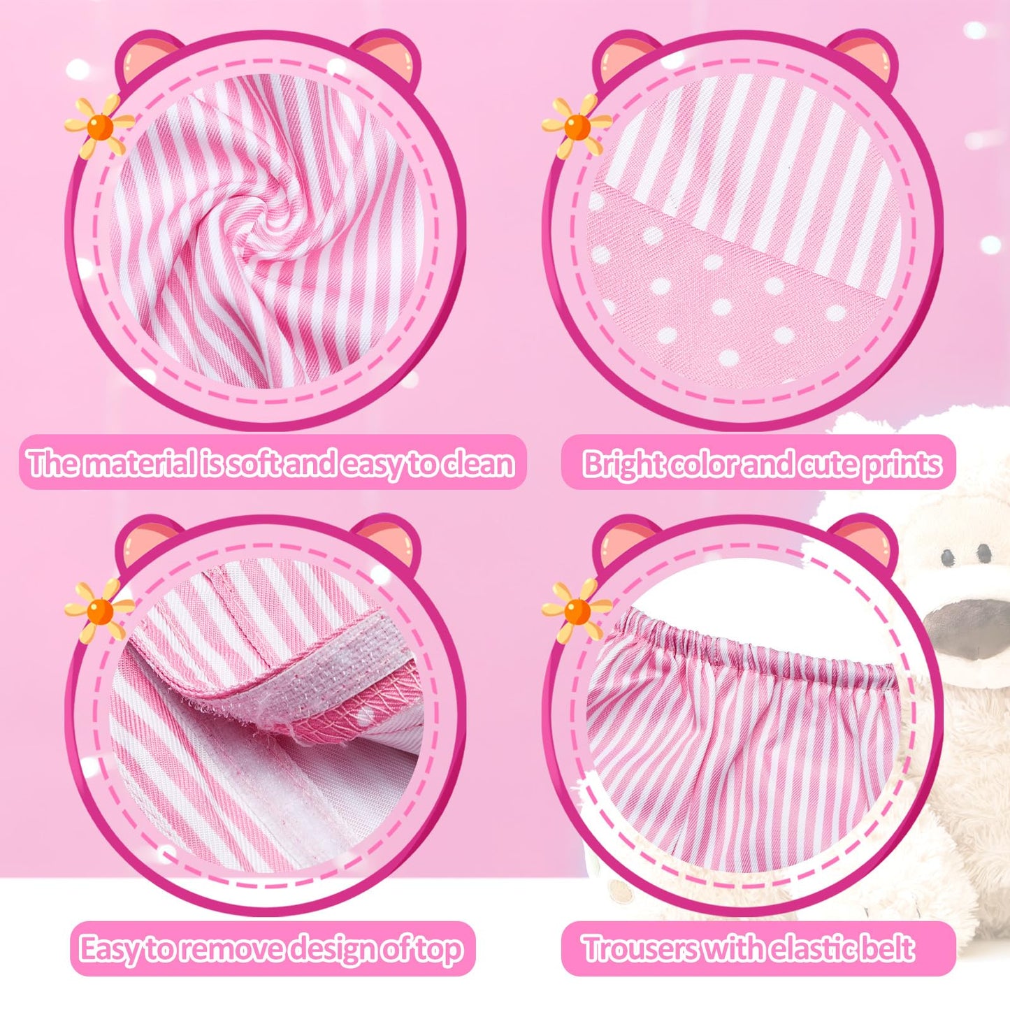 Civaner Stripe Bear Clothes Stuffed Animal Clothes 12 -16 Inch Build A Lovely Stuffed Animal Costumes And Accessories Fit, Bear Is Not Included(Pink)
