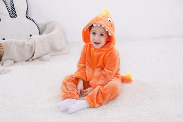 Lolanta Boys Girls Dinosaur Costume Jumpsuits Soft Halloween Animal One-Piece Kids Birthday Christmas Gift (Orange, 4-6 Years)
