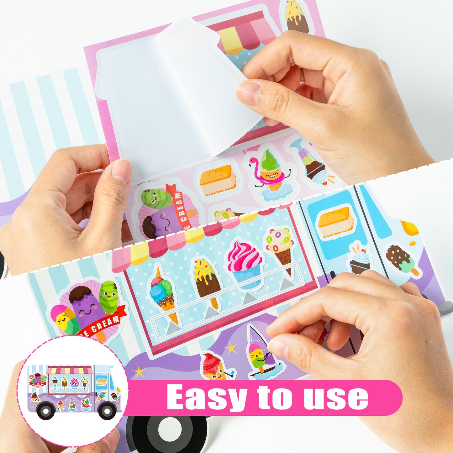 Cy2Side Ice Cream Stickers Scene - Make Your Own Ice Cream Cart Scene Sticker Art Craft Diy Dessert Truck Shop Stickers Scene With Mix Match Sweets Stickers For Kid Summer Party Games For Classroom