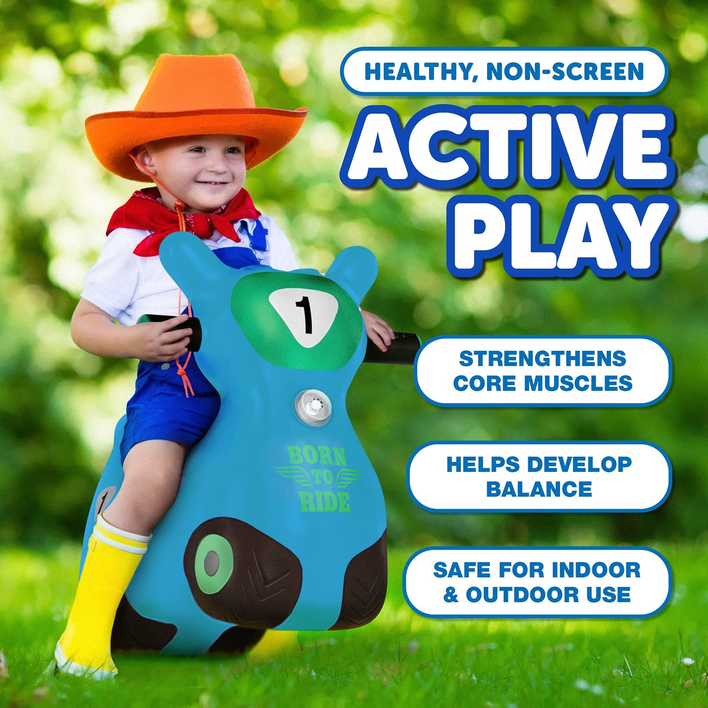 Waddle Bouncy Hopper Inflatable Hopping Animal Scooter, Indoors And Outdoor Toy For Toddlers And Kids, Pump Included, Boys And Girls Ages 2 Years And Up (Blue Zoomer)