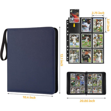 GERMUN 9 Pocket Card Binder enhanced Zip Trading Card Binder 720 Double Sided Pocket PU Card Collection Binder Collector Card Album Card Folder for MTG TCG Sports Cards Game Cards (DARK BLUE)