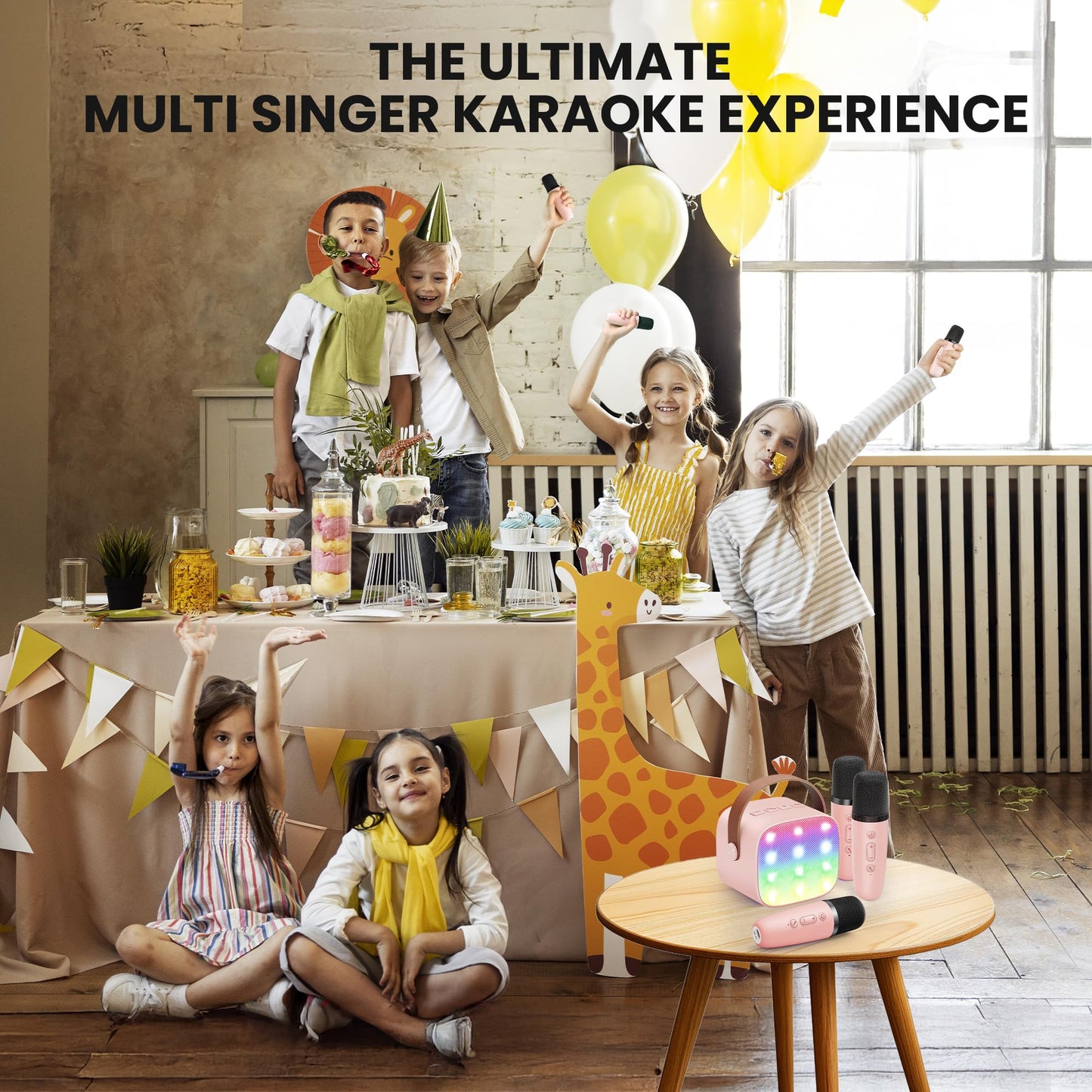 Yll Mini Karaoke Machine For Kids Adults: Portable Loud Speaker With 3 Wireless Microphones -Most Popular Birthday Party Gifts F