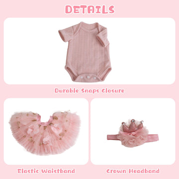 Ekokiz Reborn Baby Dolls Clothes Girl Pink Baby Clothes For Dolls 17-22 Inches Doll Outfits And Accessories For Realistic Newbor