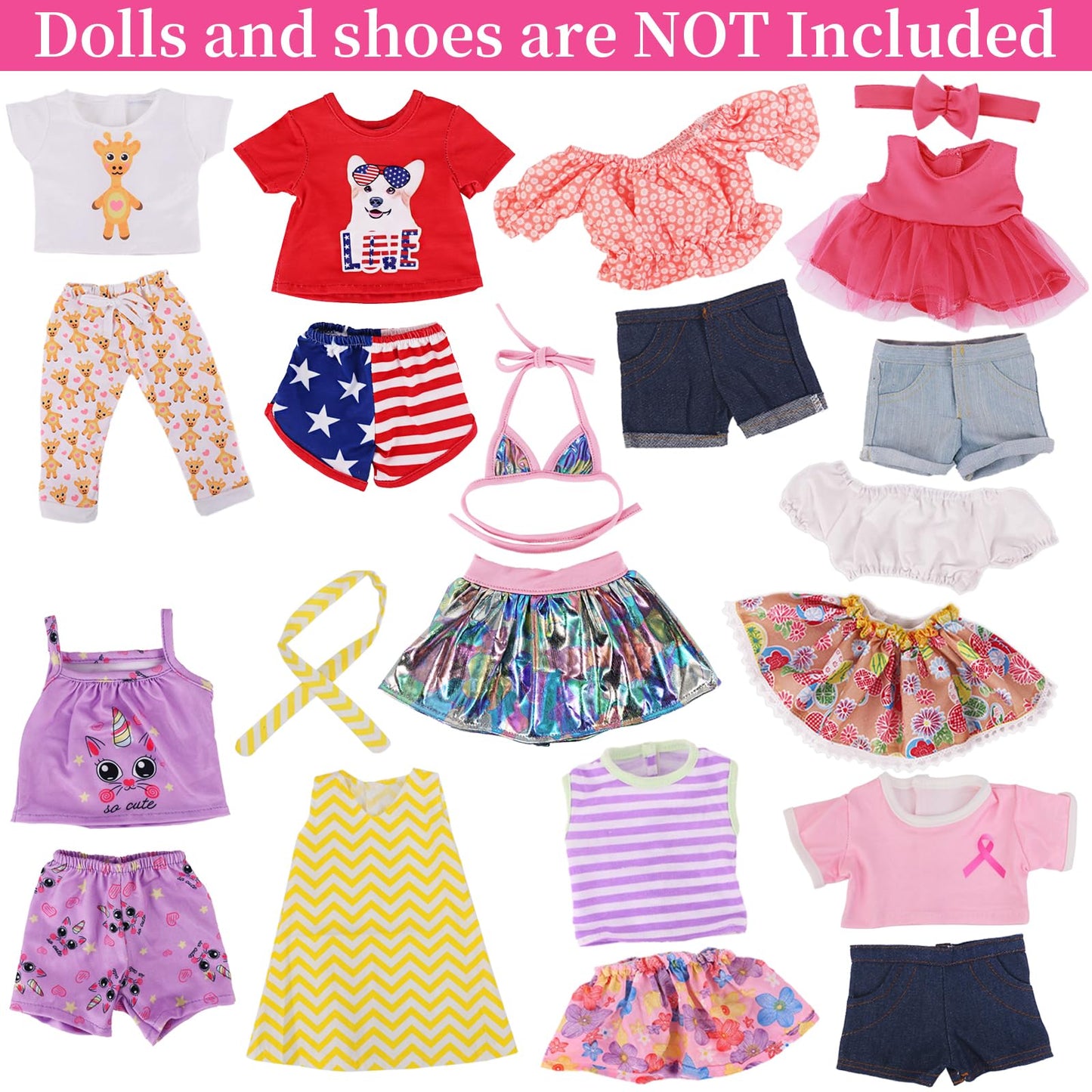 K.T. Fancy 10 Sets American 18 Inch Doll Clothes And Accessories Include Doll Clothing Dress Fit For 18 Inch Dolls ( No Doll )