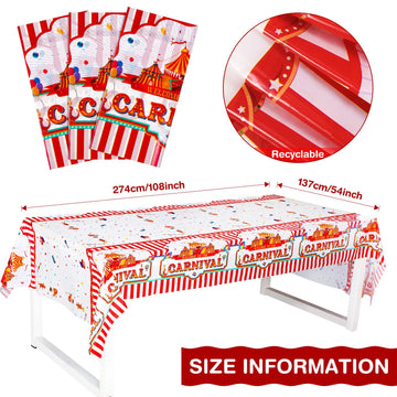 3 Pack Carnival Theme Party Tablecover Carnival Tablecloth for Carnival Theme Party Table Decorations Red and White Striped Tabl