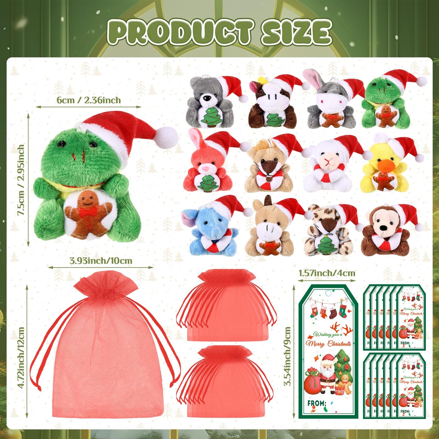 Wiwiqing 24 Set Christmas Mini Stuffed Animals Toy With Xmas Cards And Organza Bags Tiny Christmas Keychain Animal Plush Toys Fo