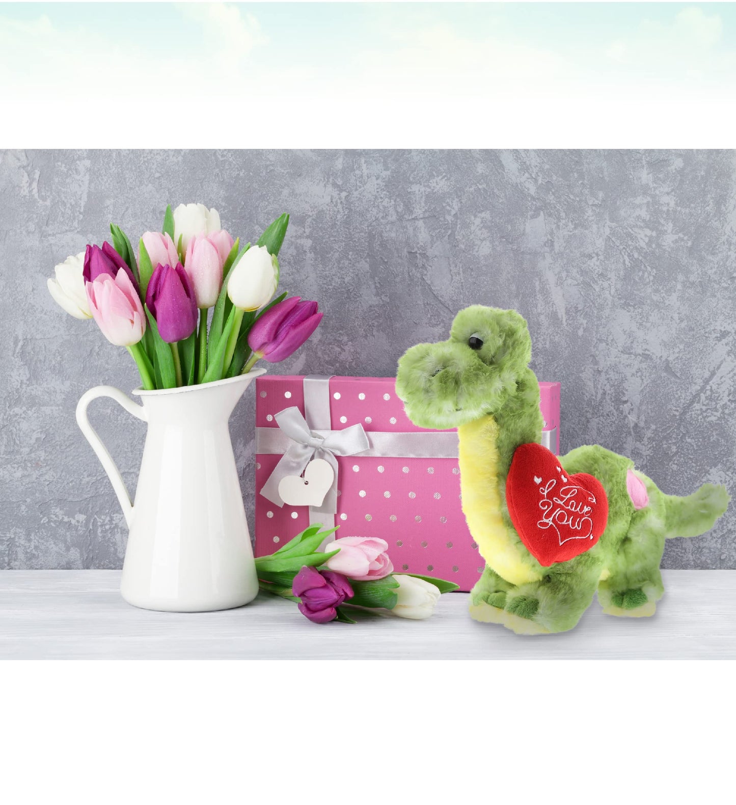 Dollibu I Love You Valentine Green Dinosaur Plush - Cute Dinosaur Stuffed Animal With Red Heart And Name Personalization Gift Fo
