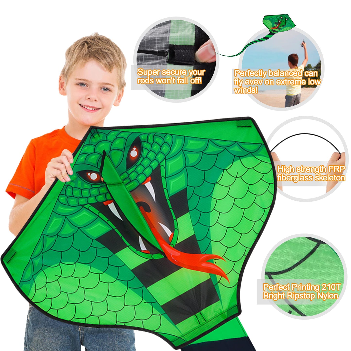 4 Pack Kites - Large Fire Dragon Kite Green Snake Kite Devil Fish Kite Red Mollusc Octopus With Long Colorful Tail For Kids Adul
